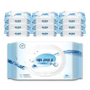 더퍼스트터치 애니비데 대용량 휴대용 화장실용 물티슈 캡형 60g 80매 10개