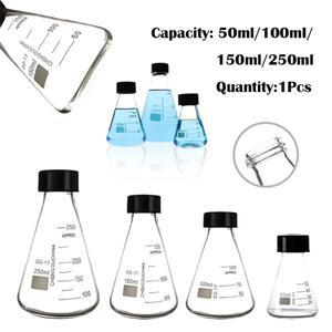 50-250ml 붕규산 유리 에렌마이어 플라스크검은색 나사 캡 포함 화학 실험용 원뿔형 용품