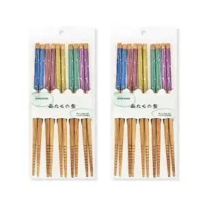 5P 젓가락 세트 일본식 2세트 도트 고급 대나무 (WFKAD45)