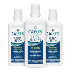 CloSYS 초민감 구강 청결제 무향 알코올 염료 무첨가 pH 균형 입안 전체를 진정시키는 데 도움 - 32온스 3팩