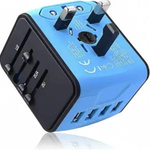 JMFONE 범용 여행용 어댑터 4개의 USB(타입 A) 포트 및 AC 콘센트 국제 전원 플러그 어댑터를 모두 하나로