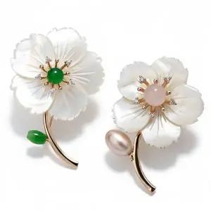 [하프클럽/]자개 브로치 지르코니아 담수진주 꽃 단아한