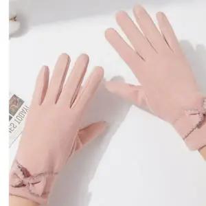 여성 포인트 장갑 리본 스마트 벨벳 터치 장갑 겨울 데일리