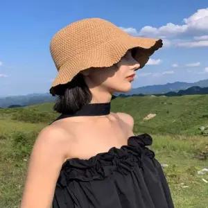 여자 여름모자 꽃잎라인 짜임 버킷햇 왕골모자 비치햇
