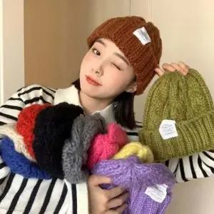 숏 꽈배기 울 여자 골지 털 니트 커플 모자 겨울 비니