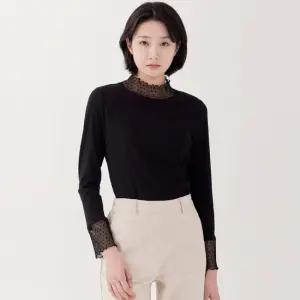 [지센] 골지 레이스 플리츠 스판 티셔츠 LFTSP101_BK