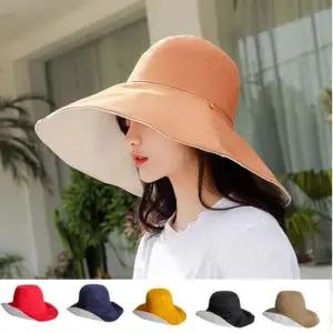햇빛차단 무지 갈끔 여성 양면 와이드챙 버킷햇 모자