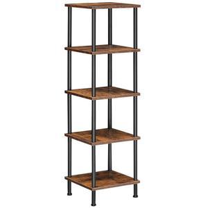 후브로 5단 코너 선반 스탠드, 코너 사각 선반 디스플레이 선반, 높은 수납장 스탠드, 작은 공간용 책장, 거실, 홈 오피스, 주방, 러스틱 브라운, 블랙 BF50CJ01