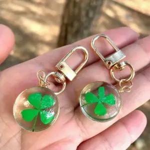 원형 유리 키링 네잎클로버 펜던트 행운 키홀더 선물 (WFKB5M2)