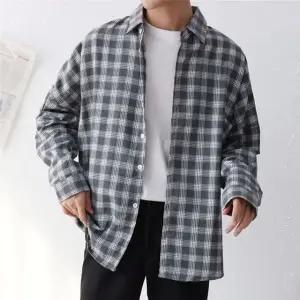 남성 루즈핏 체크 셔츠 남자 가을 긴팔 남방 (WFKBJNJ)