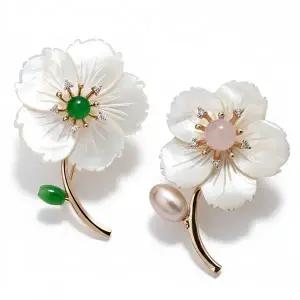 [하프클럽/]자개 브로치 지르코니아 담수진주 꽃 단아한