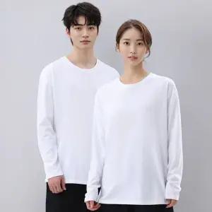 고품질 남자 여자 커플 긴팔 기본 무지티 긴팔 면 티셔츠 (WFKBOPX)
