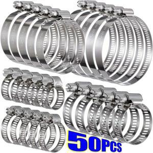 1-50x 호스 클립 파이프 클램프 6mm-29mm 스테인레스 스틸 후프 통 세트 자동차 고정 도구