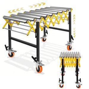 980파운드 무게 용량 조절식 컨베이어 롤러 스탠드 인피드/아웃피드 지원 확장 가능한 중력 잠금 회전 캐스터 휠, 50 x 36 인치 실버
