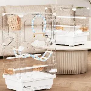 투명 새 케이지 가정용 사육 앵무 사료상자 산책 조류 이동식 키우기 사육장 패키지