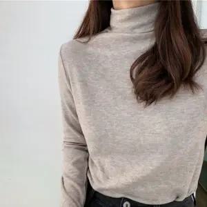 티셔츠 여성상의 여성 목폴라 겨울목폴라 기모 패션티셔츠 긴팔목폴라