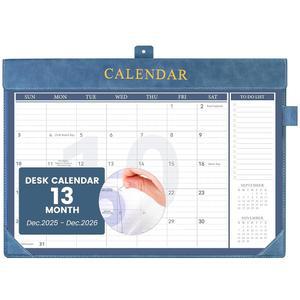 요먼트 책상 달력 2026 가죽 달력, 할 일 목록 , 펜 홀더 13개월 패드 벽 직장 사무실 가정 여성 남성용 PVC 커버, 2025년 12월 2026년 12월, 17 x 12, 파란색