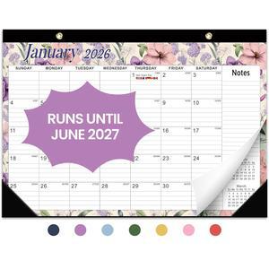 책상 달력 2026, 18개월 달력은 2026년 1월부터 2027년 6월까지 운영됩니다 - 대형 17인치 x 12인치 가정용 데스크/월 월간 또는 사무실 빈티지 플로럴