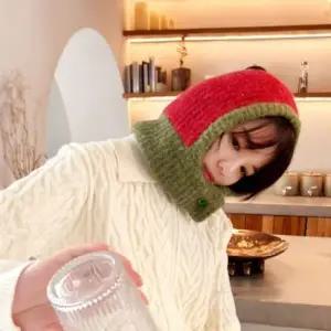 은창헤드 라운드 배색 버튼 니트 비니 바라클라바 모자 워머 목도리 벙거지 털모자 보온 가을 겨울 겨울모