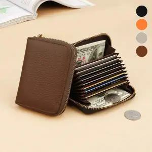 남자 여자 레더 베이직 심플 캐주얼 아코디언 카드지갑