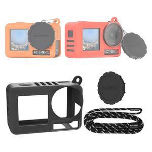 [미국배송] DJI 오스모 액션 5 프로용 혼린 실리콘 커버 렌즈 캡 커버 및 랜야드가 있는 케이스 슬리브 카메라 커버(블랙)