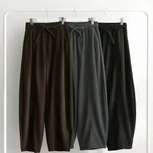 |CSP9338|여성 벌룬핏 겨울 기모 와이드 골덴 리본 벨트 바지