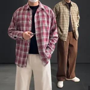 노르 체크 오버핏 무늬 남방 (6color) 커플 남녀공용 봄 가을 셔츠 (WFKBRU7)