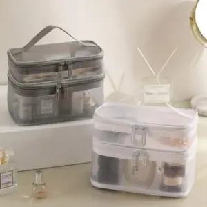 여행용 파우치 메쉬 분리 단 화장품 다용도 투명 가방 건습 목욕 탕 가능 (WFKCQHW)