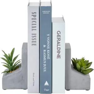 인공 다육식물이 심어진 무거운 책을 위한 마이 기프트 L자형 콘크리트 장식 북엔드 데스크탑 북 스탠드