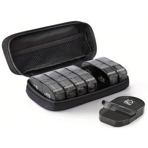 캔버스 가방 여행용 알약 정리함 하루 2회 대형 AMPM 주간 상자 휴대용 검정색 지퍼 천 포함된 7일 케이스