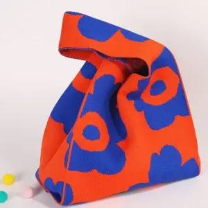 고품질 니트백 플라워 봉다리백 봉지 미니 가방 오렌지블루 (WFKDXU4)