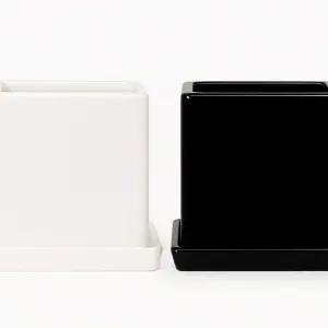 모던레시피 사각 유광 도자기 화분 받침 세트 15x15cm꽃집 분배 인테리어 정원 원예 베란다 심플한 식물 플