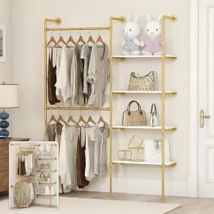 다빌롱크 산업용 파이프 의류 선반 튼튼한 조절 가능한 옷걸이 옷장 정리 2가지 설치 방법 보관 시스템골드