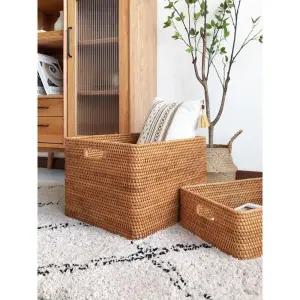 라탄 수납 바구니 인테리어 욕실 사각 다용도 소형 바스켓 손잡이 미니 보관함