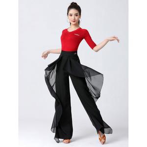 라인댄스여름바지 라틴 댄스복 무대의상 셔츠 S 모던 블랙 팬츠