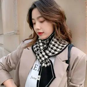 여자 고리형 쁘띠 체크 겨울 양면 니트 목도리