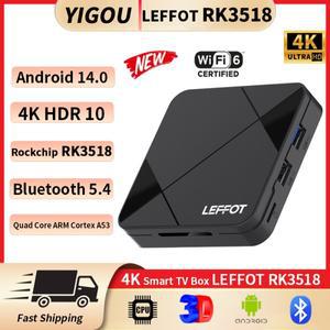 LEFFOT RK3518 안드로이드 14.0 스마트 호환 TV 박스 4K 와이파이 6 3D 구글 어시스턴트 넷플릭스 유튜브 B