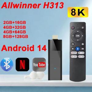 안드로이드 14 스마트 호환 TV 스틱 Q12 올위너 H313 음성 리모컨 2.4G&5G 듀얼 와이파이 BT5.4 16GB 32GB