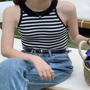 S7610 줄무늬 니트 나시 민소매 티 비치웨어 휴가패션