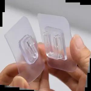 욕실정리후크 무타공 투명 접착식 후크 암수세트 버클형 부착 클립