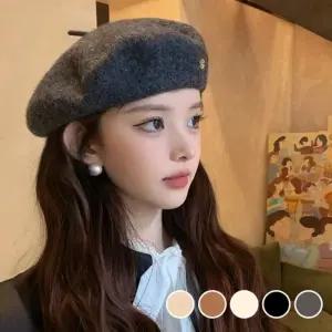 트렌디 고급 골드 B장식 포인트 패션 데일리 베레모 여자모자 겨울버킷햇