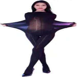 여성용 LESOYA 플러스 사이즈 반짝이는 바디스타킹 초박형 긴팔 바디수트 캣슈트 전신 스타킹