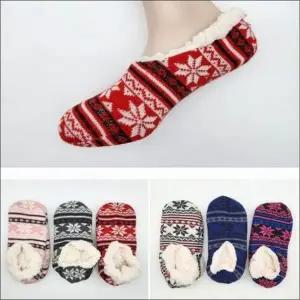 (색상 랜덤 3켤레)눈꽃패턴 기모양말 융기모 겨울덧신 방한덧신 4컬러