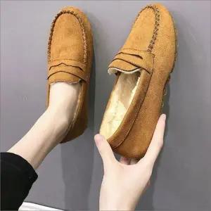 겨울 모카신 퍼안감 3컬러 털신 여자 기모 털로퍼 단화