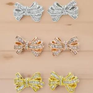 [하프클럽/]여성용 미니 큐빅 리본 디자인 은침 스터드 귀걸이