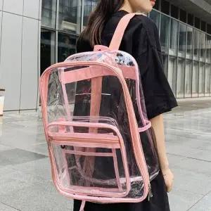 ( )핑크 PVC 투명 백팩 여름 책가방 배낭 수영장 물놀이용 여행 경량 캐주얼 가방