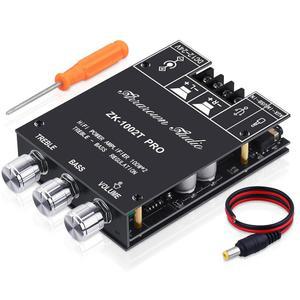 ARAROWN ZK-1002T PRO 2.0 채널 블루투스 5.0 앰프 보드 200W 하이파이 서브우퍼 오디오 앰프(트레블 및 베이스, BT USB AUX 입력, DIY 스피커용 DC 12-24V 스테레오 모듈)