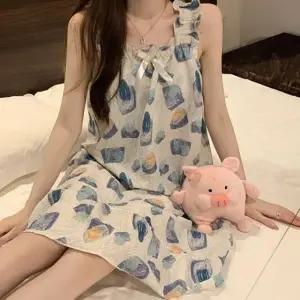 여성 캡 내장 나시 원피스 파자마 잠옷 다이아리본