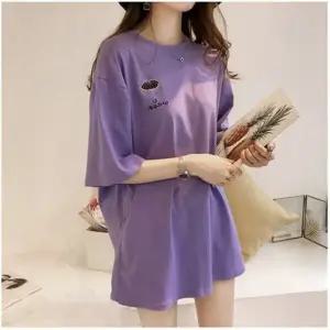 여성 반팔티셔츠 4컬러 1P 자수 포인트 심플 롱티셔츠