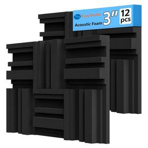 트로이스튜디오, 확산 패턴으로 두꺼운 12 X 3 인치 음향 폼 패널, 개의 고밀도 흡음 디퓨저, 녹음 스튜디오 홈 오피스용 방음 3D 벽 패딩 타일